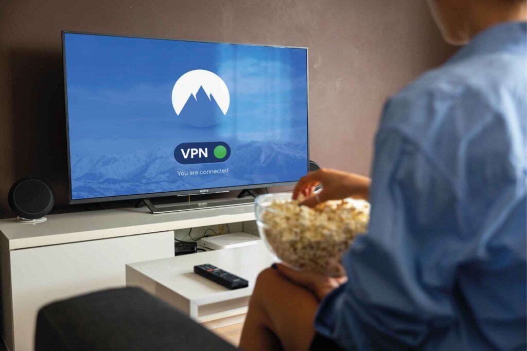 A person opened nordVPN app in a smart tv